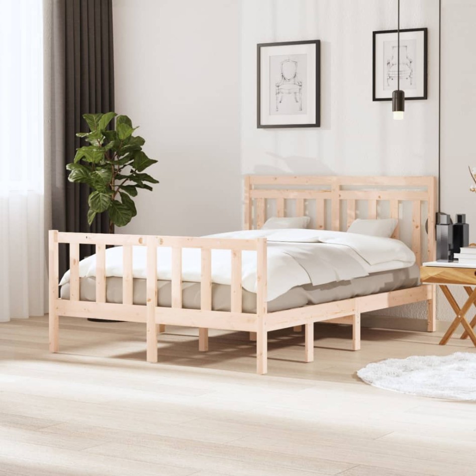 Estructura cama doble pequeña madera maciza 135x190