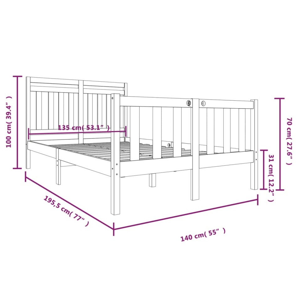 Estructura cama doble pequeña madera maciza 135x190