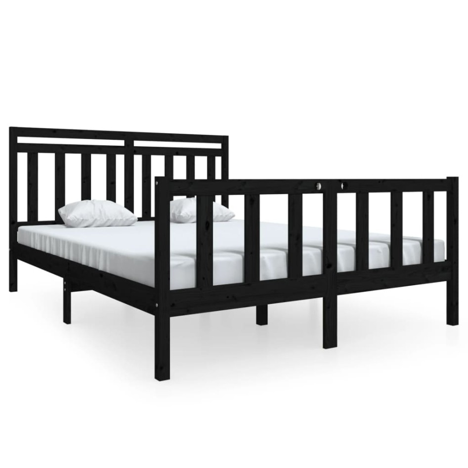 Estructura de cama de madera maciza negro 150x200