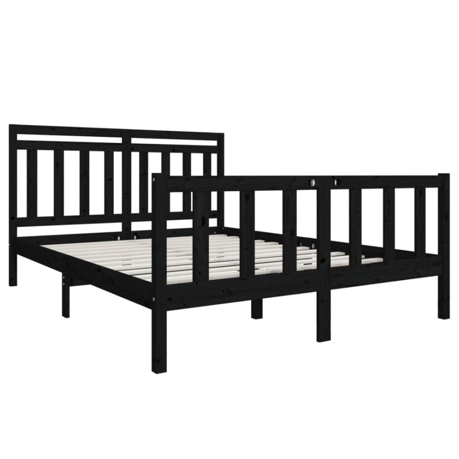 Estructura de cama de madera maciza negro 150x200