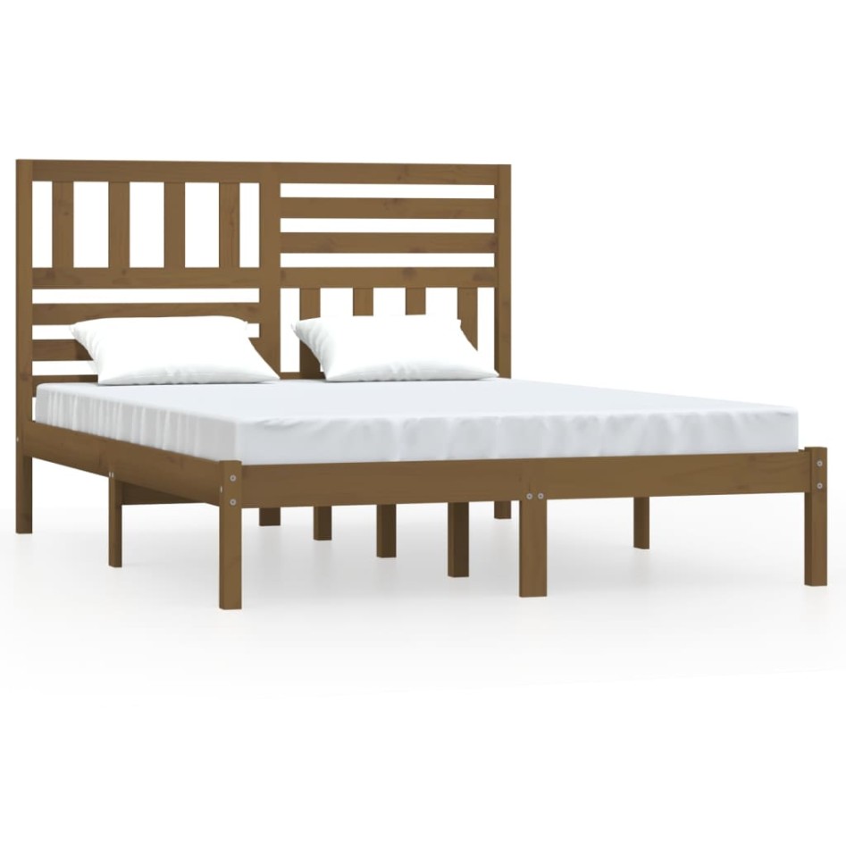 Estructura de cama madera maciza de pino marrón miel 140x200
