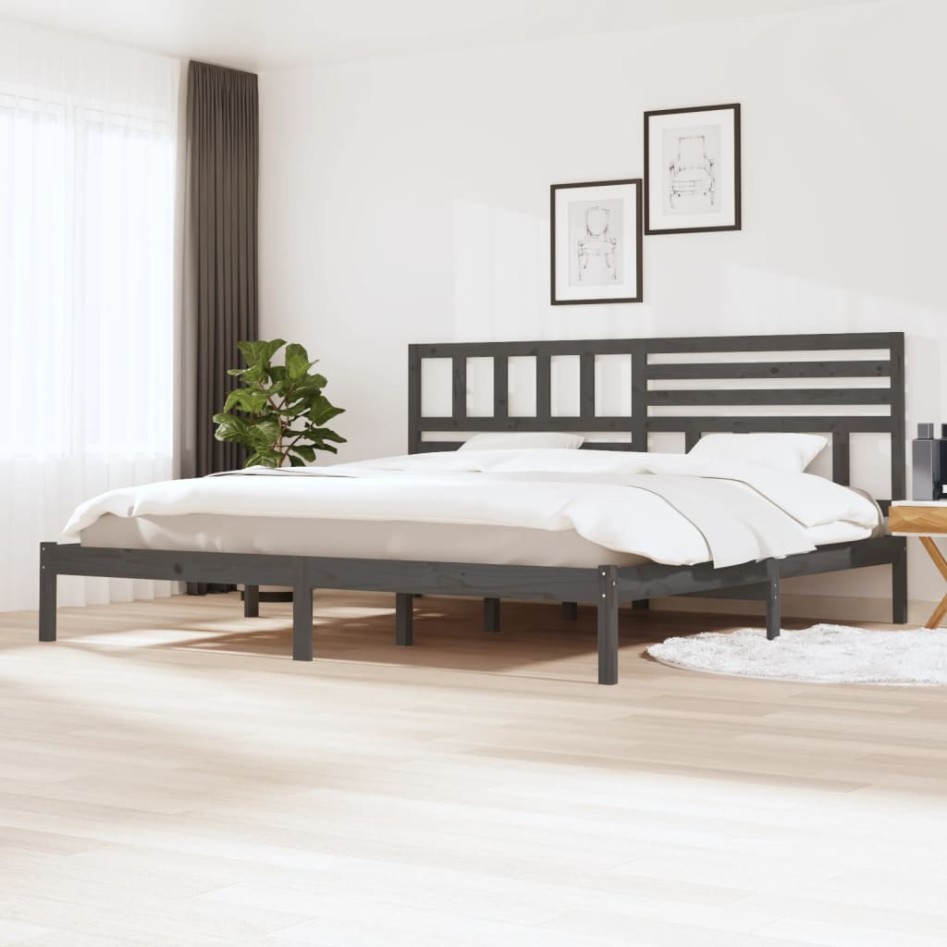Estructura de cama de madera maciza de pino gris 200x200