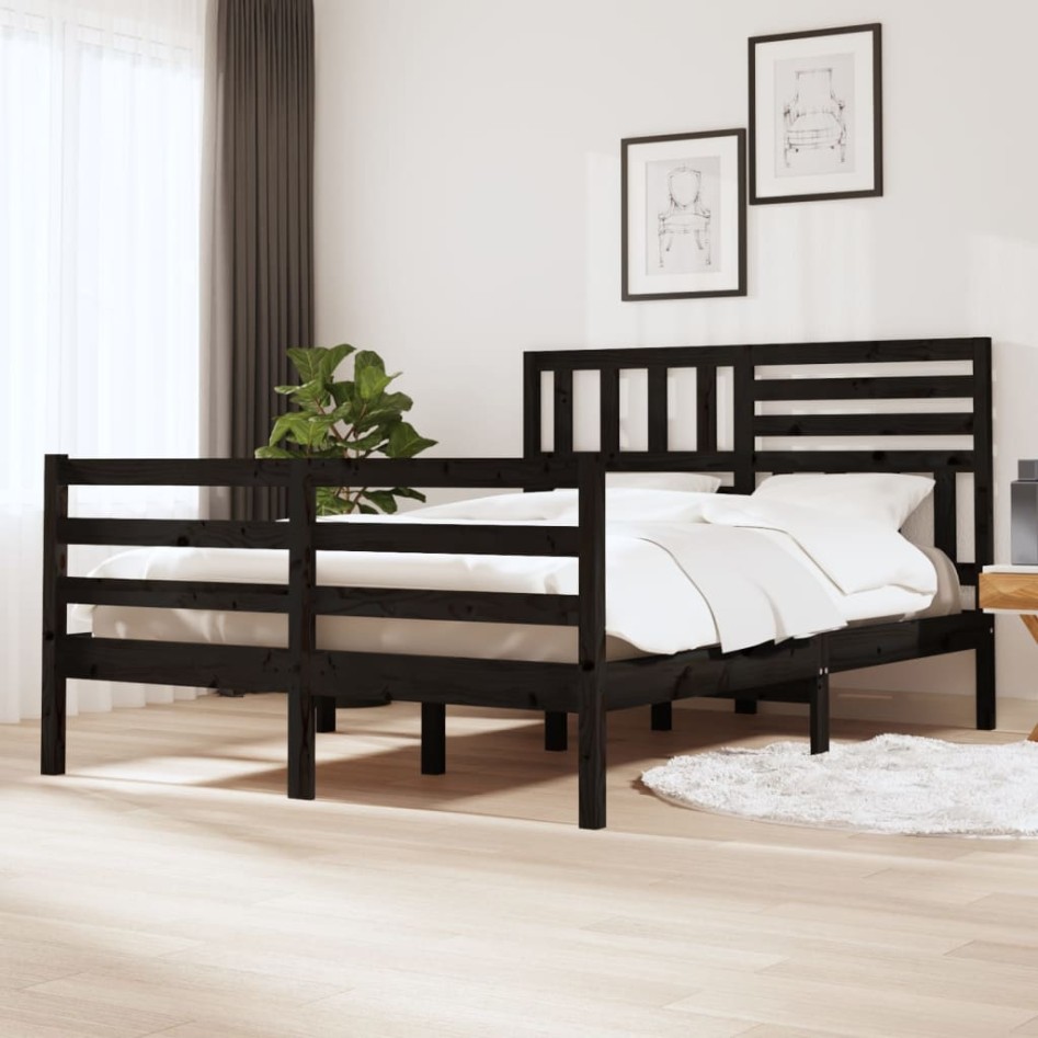 Estructura de cama madera maciza negro 120x200