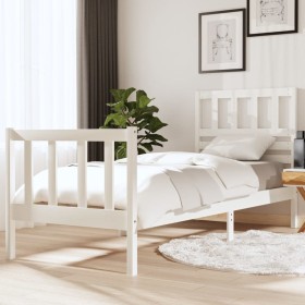 Estructura de cama individual madera maciza blanco 75x190