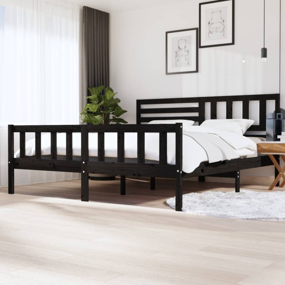 Estructura de cama de madera maciza negra 200x200