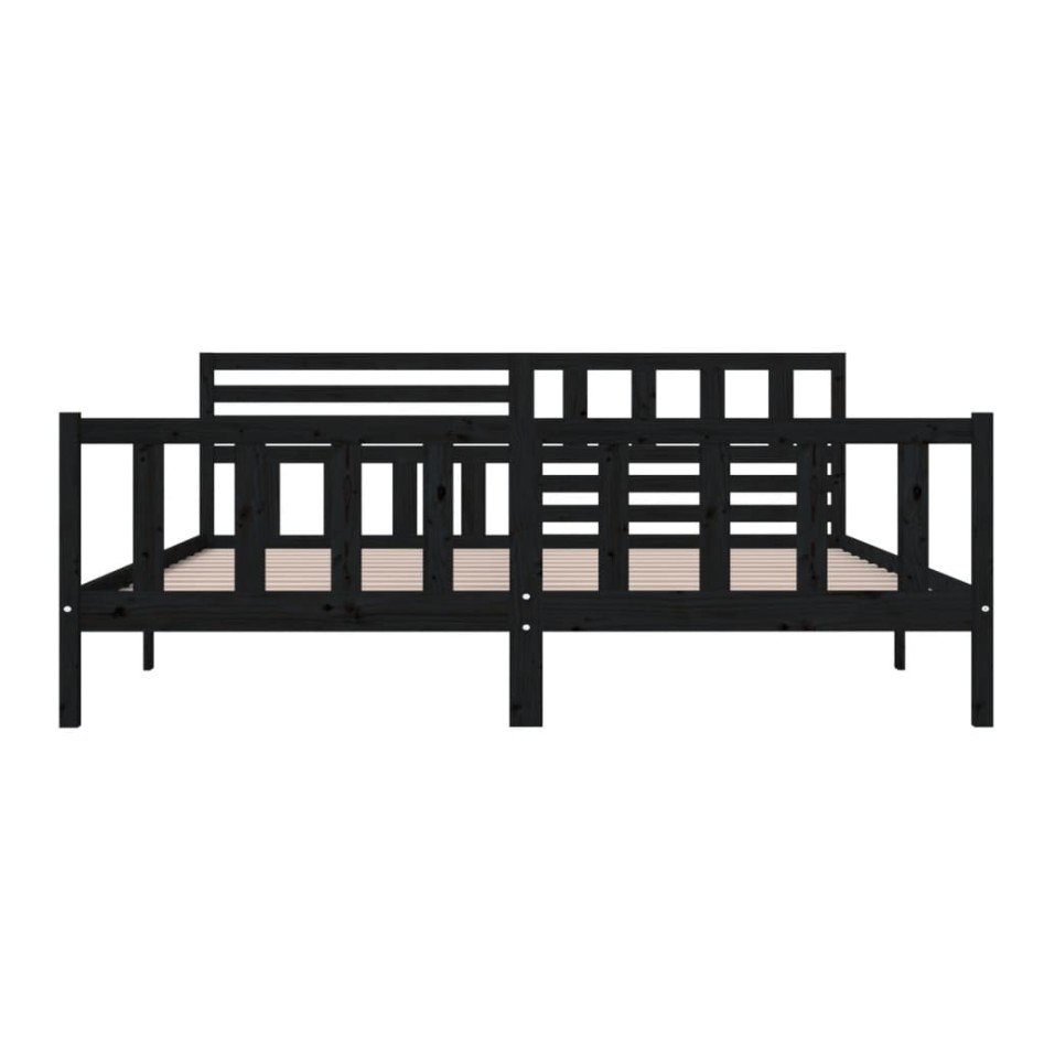 Estructura de cama de madera maciza negra 200x200