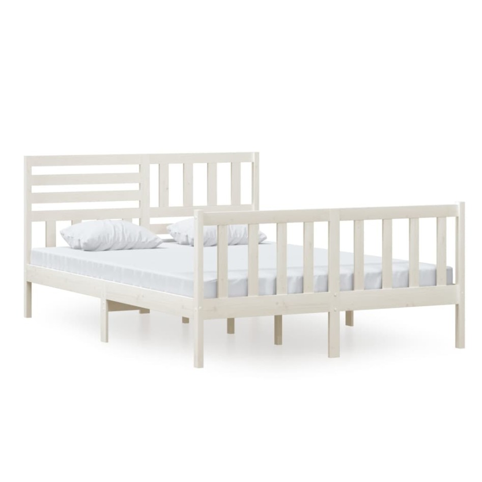 Estructura de cama de madera maciza blanca 140x200