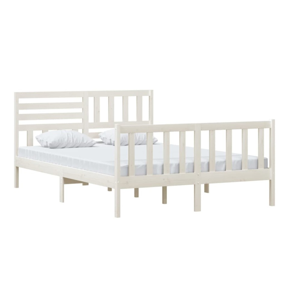 Estructura de cama de madera maciza blanca 140x200