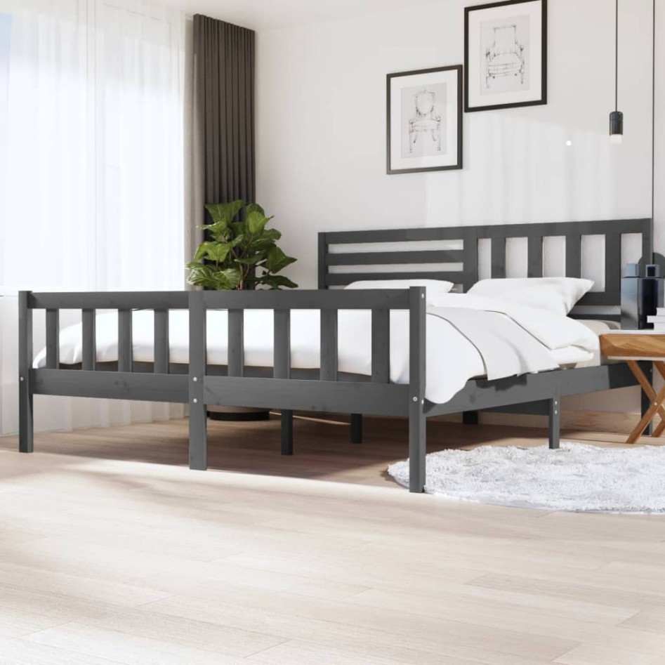 Estructura de cama de madera maciza gris 200x200