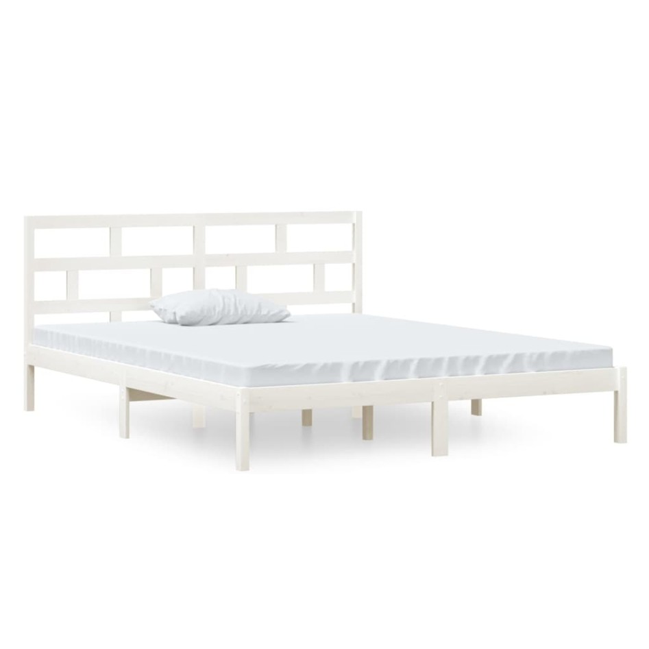 Estructura cama doble pequeña madera maciza blanco 120x190