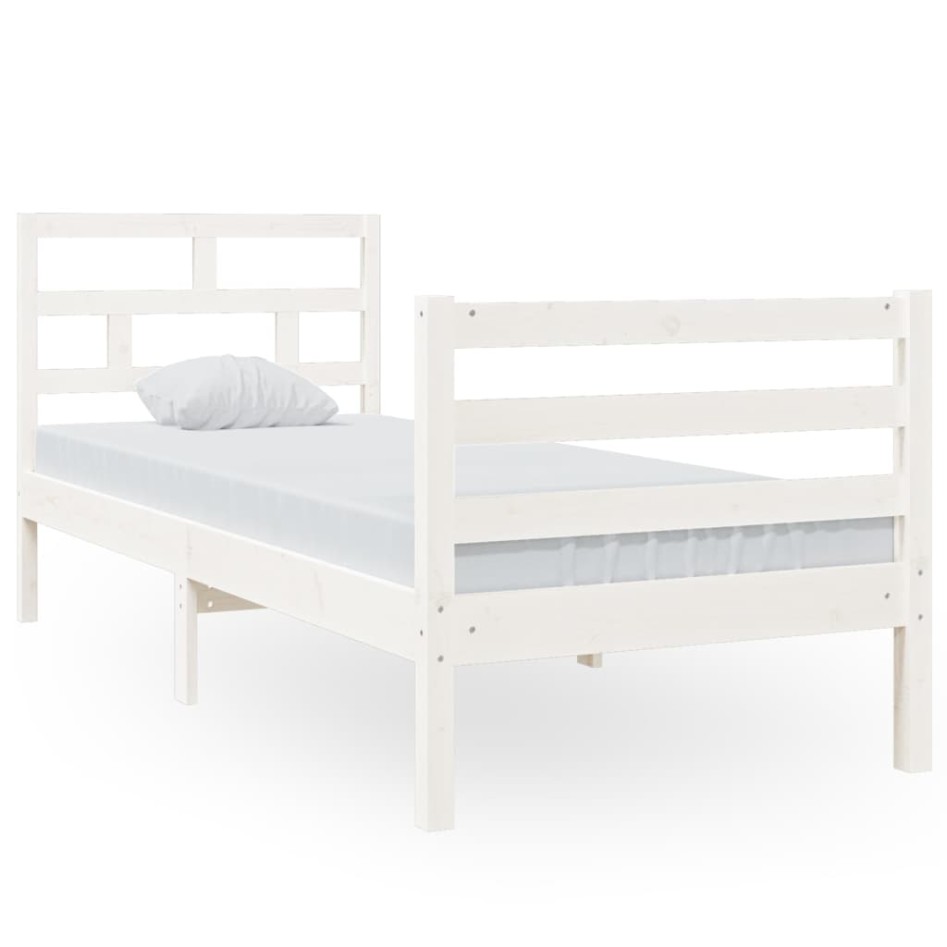 Estructura de cama individual madera maciza blanco 75x190