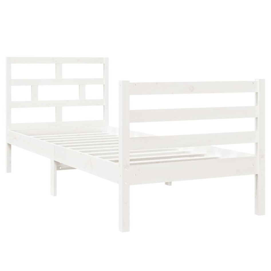 Estructura de cama individual madera maciza blanco 75x190