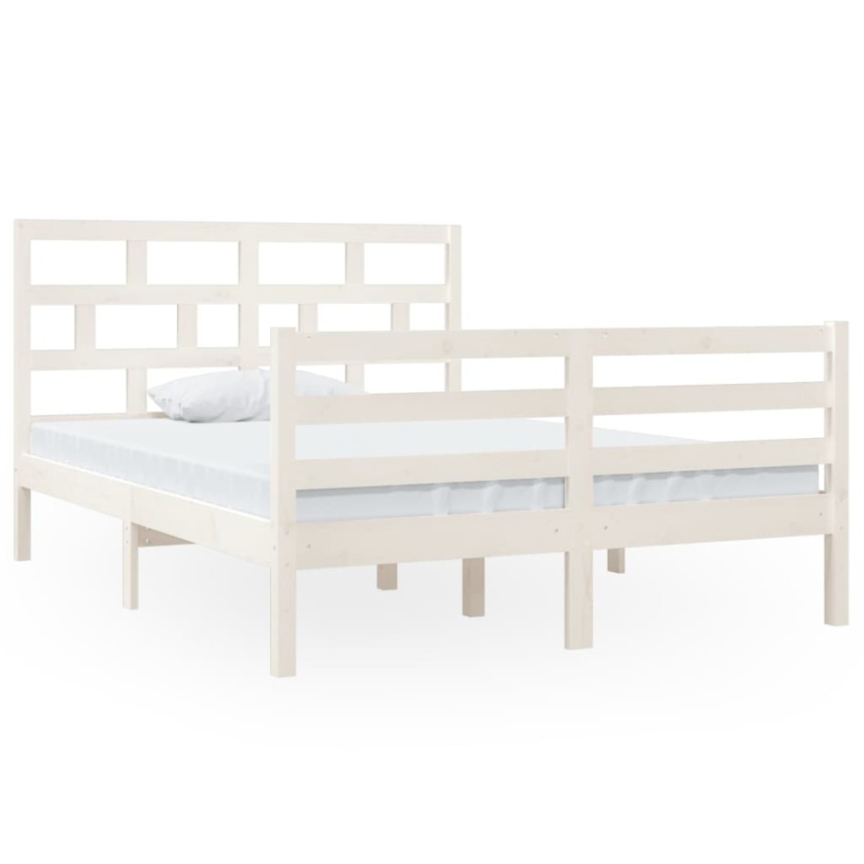 Estructura de cama doble de madera maciza blanco 135x190