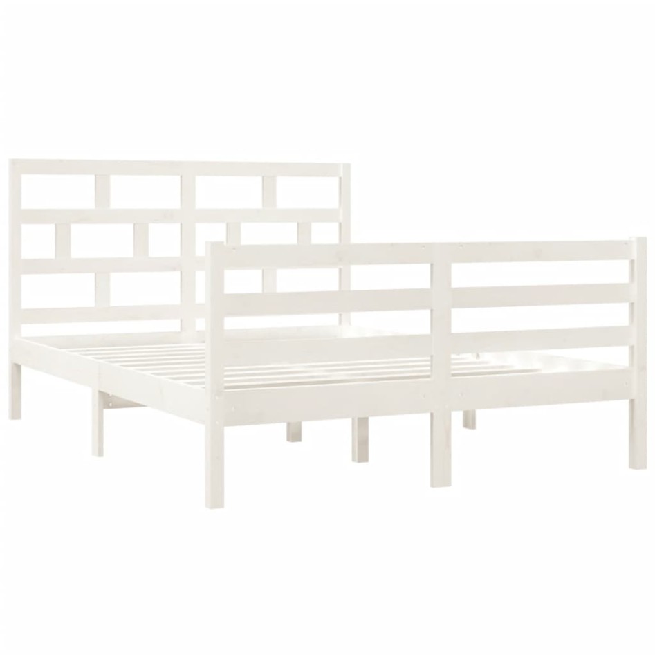 Estructura de cama doble de madera maciza blanco 135x190