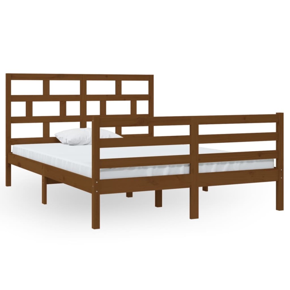 Estructura de cama madera maciza de pino marrón miel 140x200
