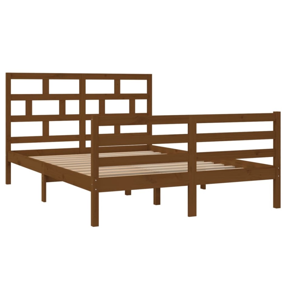 Estructura de cama madera maciza de pino marrón miel 140x200
