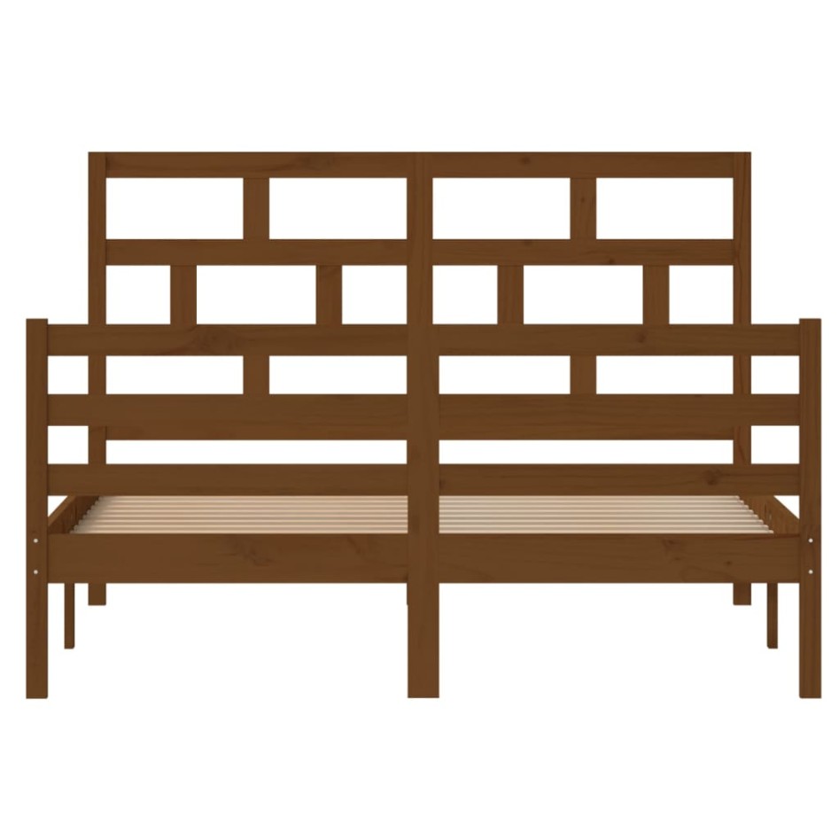 Estructura de cama madera maciza de pino marrón miel 140x200