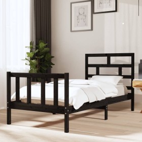 Estructura de cama madera maciza pino individual negro