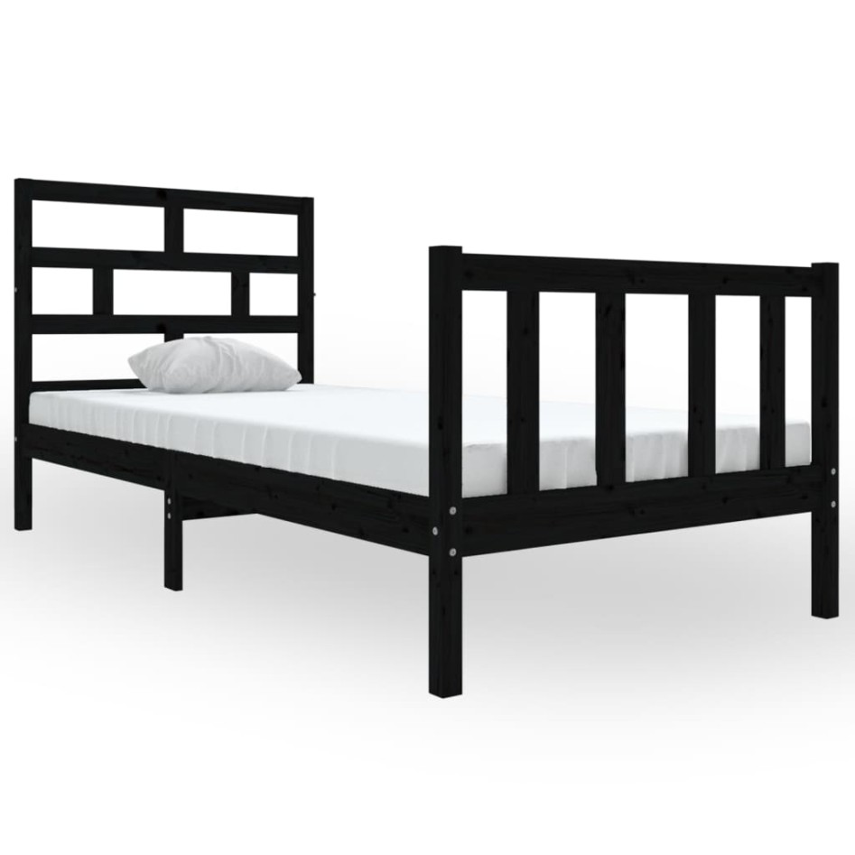 Estructura de cama madera maciza pino individual negro