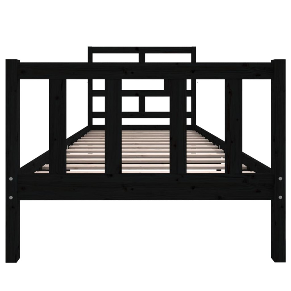 Estructura de cama madera maciza pino individual negro