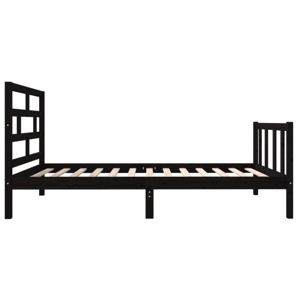 Estructura de cama madera maciza pino individual negro