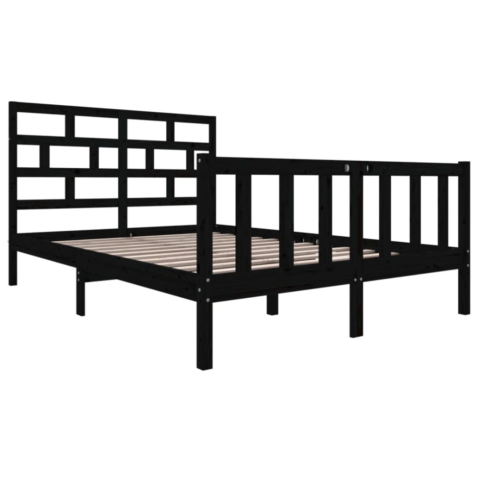 Estructura de cama madera maciza de pino negra 150x200