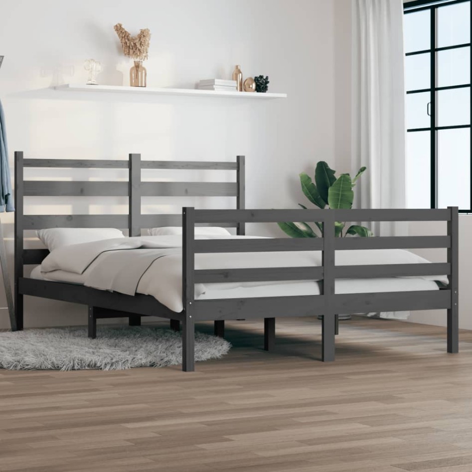 Estructura de cama de madera maciza de pino gris 160x200