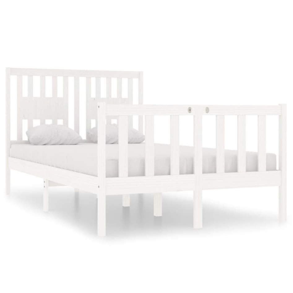 Estructura de cama doble pequeña madera maciza blanca