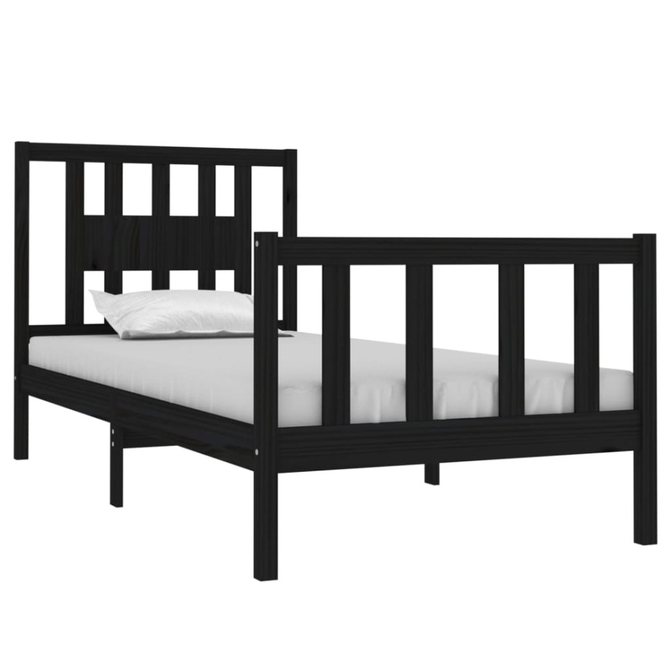 Estructura de cama madera maciza individual negra 75x190