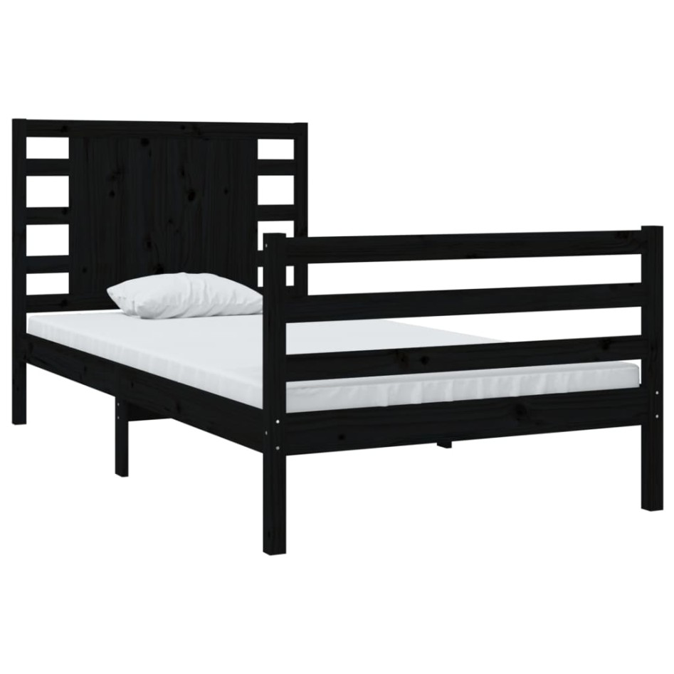 Estructura de cama madera maciza de pino negra 90x200