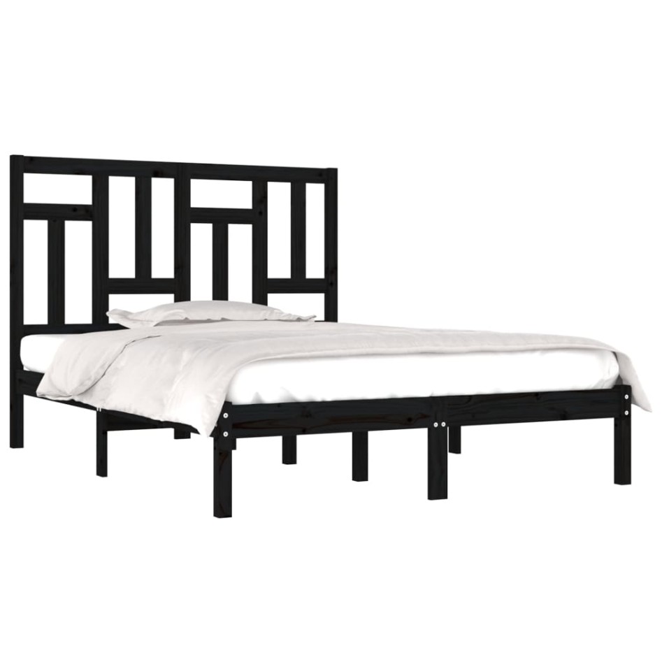 Estructura de cama madera maciza negra 120x190