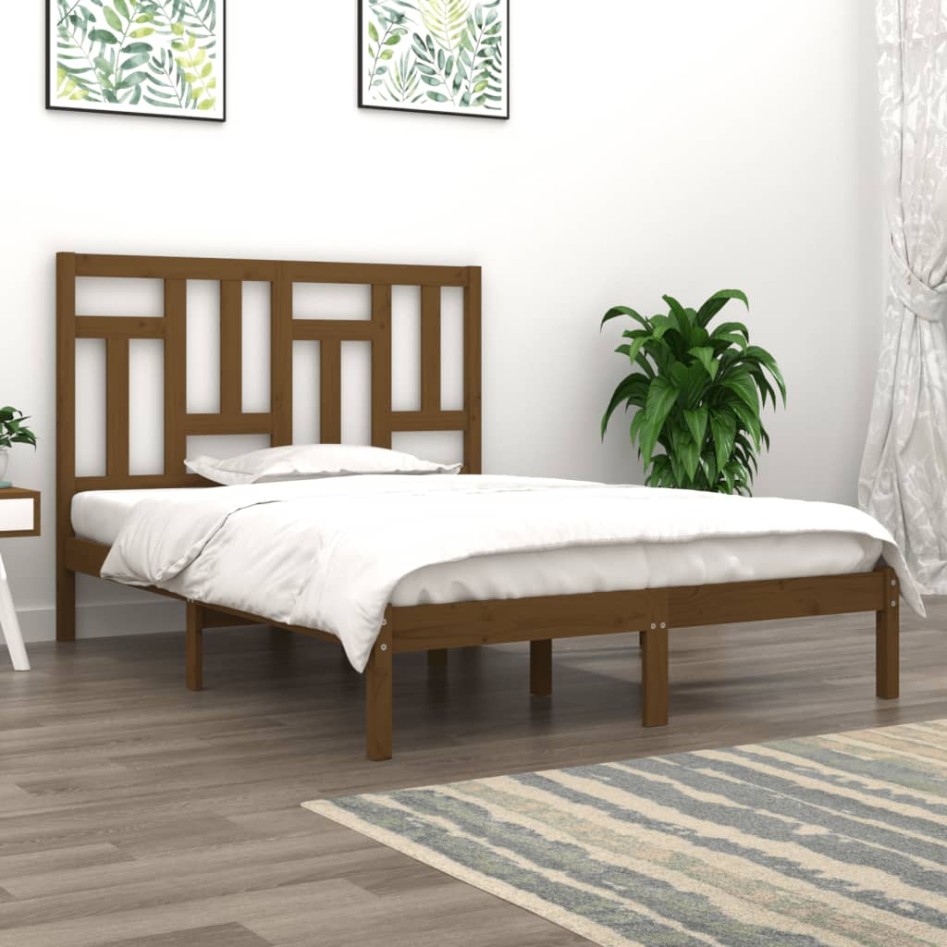 Estructura de cama madera maciza de pino marrón miel 120x200