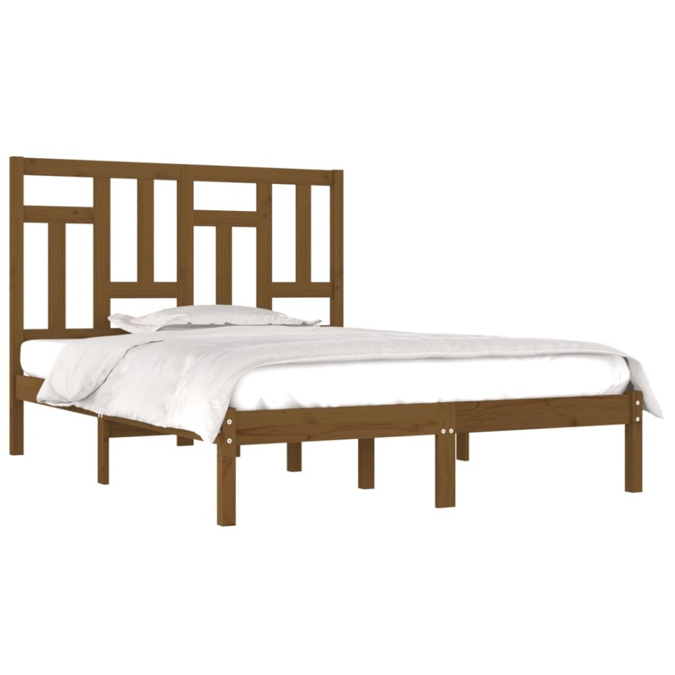 Estructura de cama madera maciza de pino marrón miel 120x200