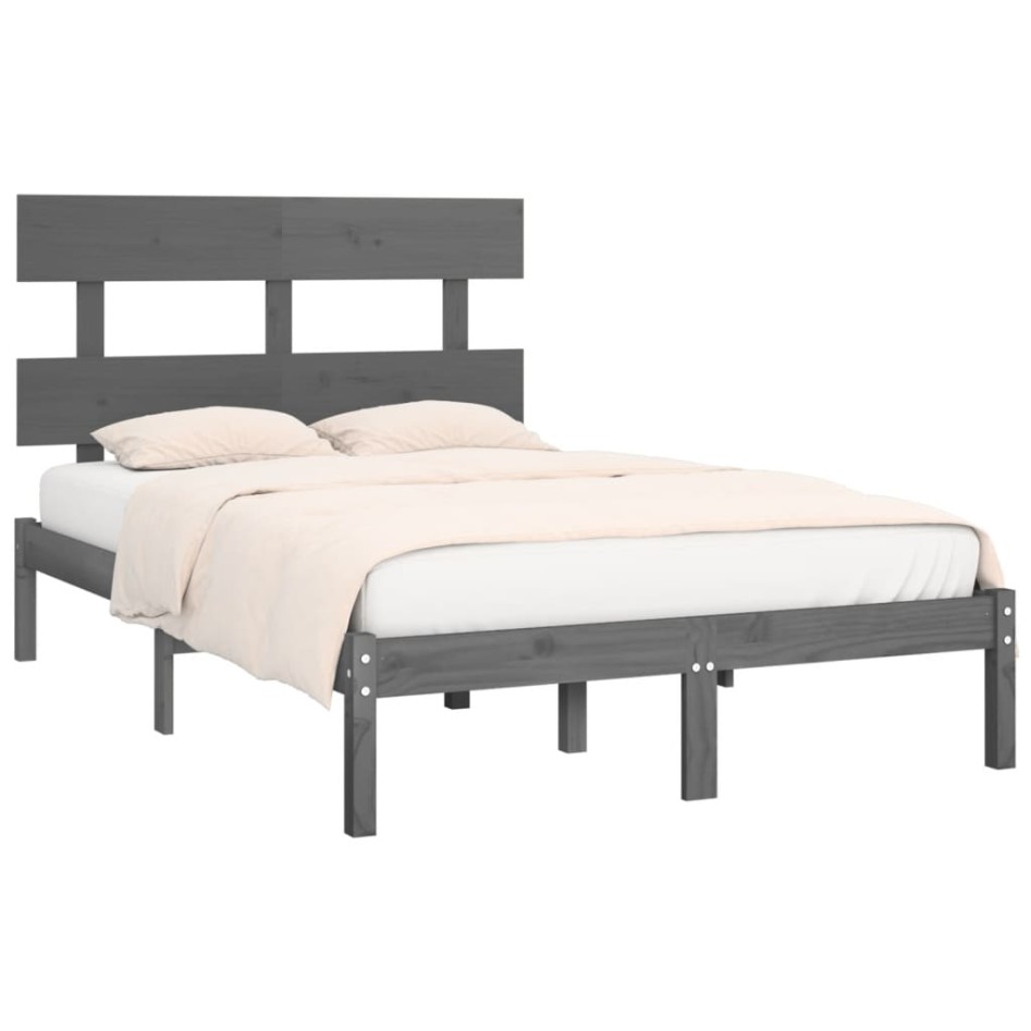 Estructura de cama de madera maciza gris 120x200
