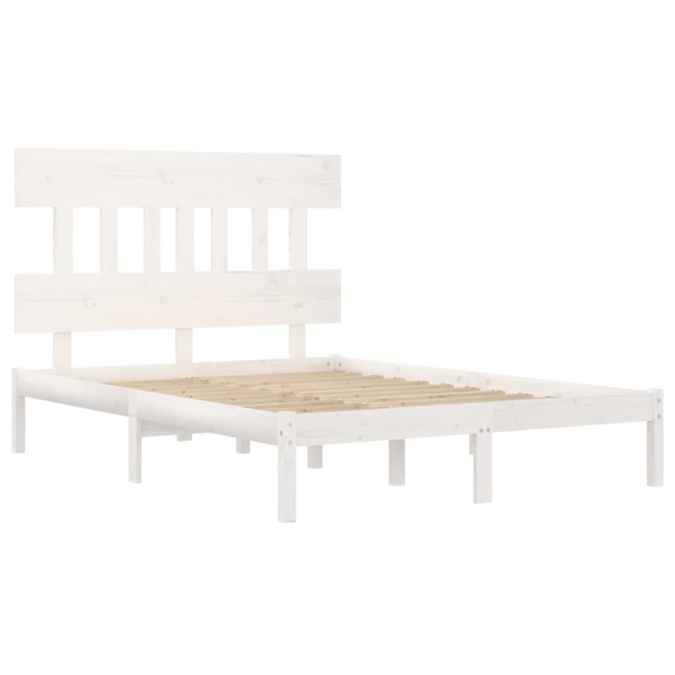 Estructura de cama doble pequeña madera maciza blanca