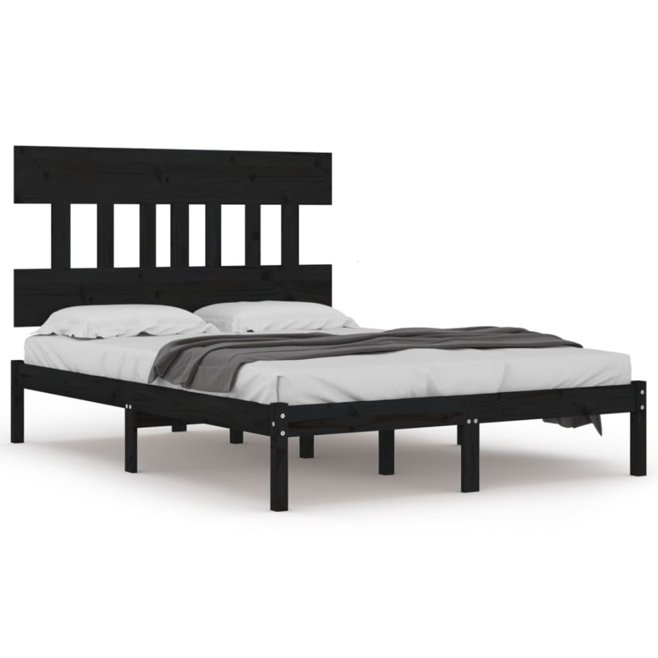Estructura de cama madera maciza negra 120x200