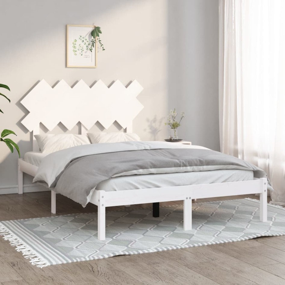 Estructura de cama doble de madera maciza blanco 135x190
