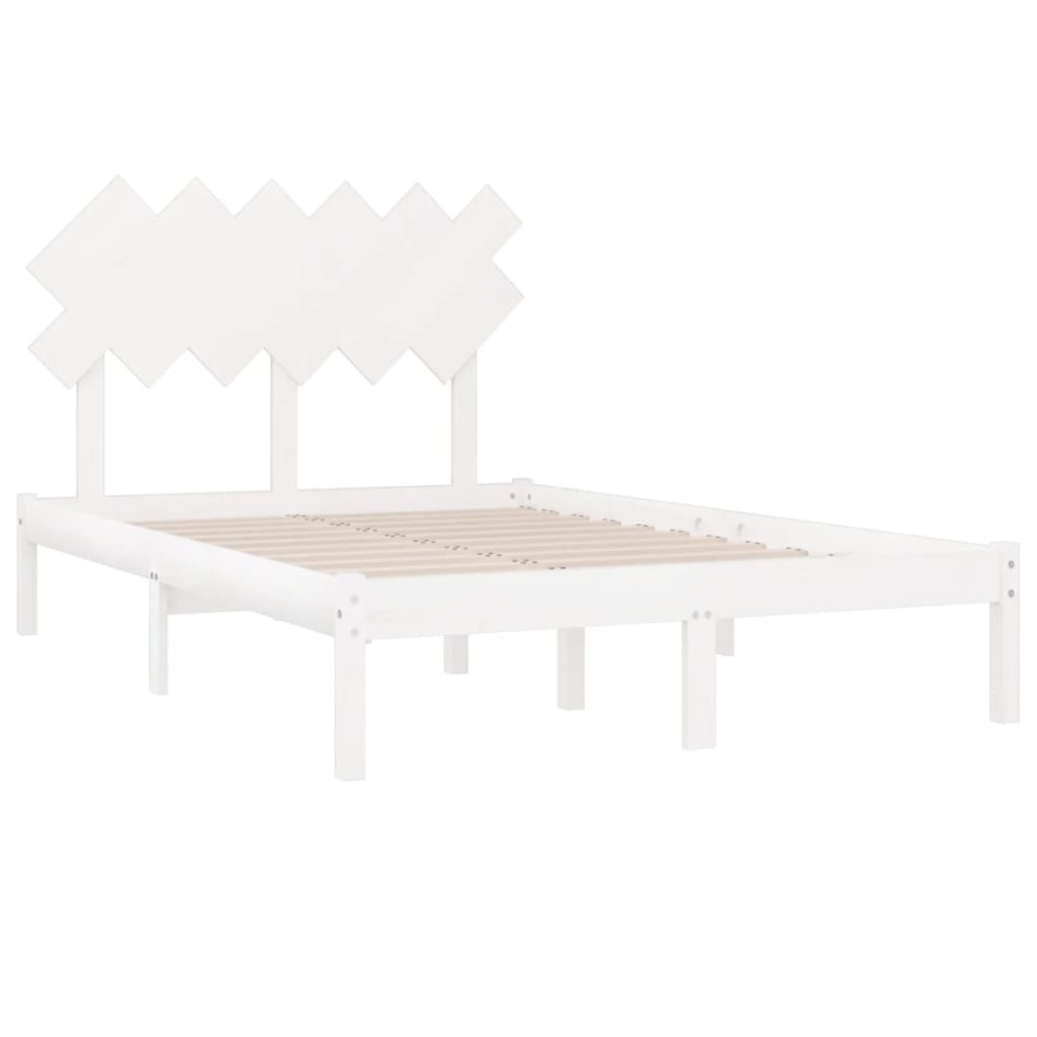 Estructura de cama doble de madera maciza blanco 135x190