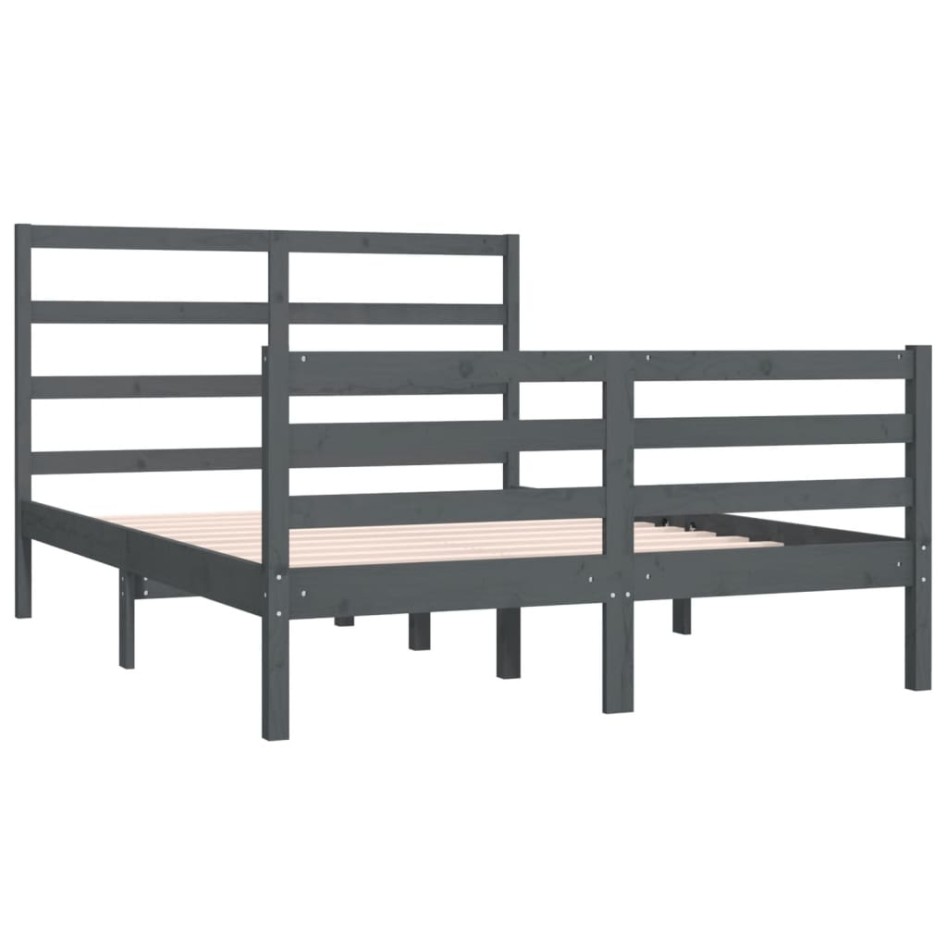 Estructura de cama de madera maciza de pino gris 140x190