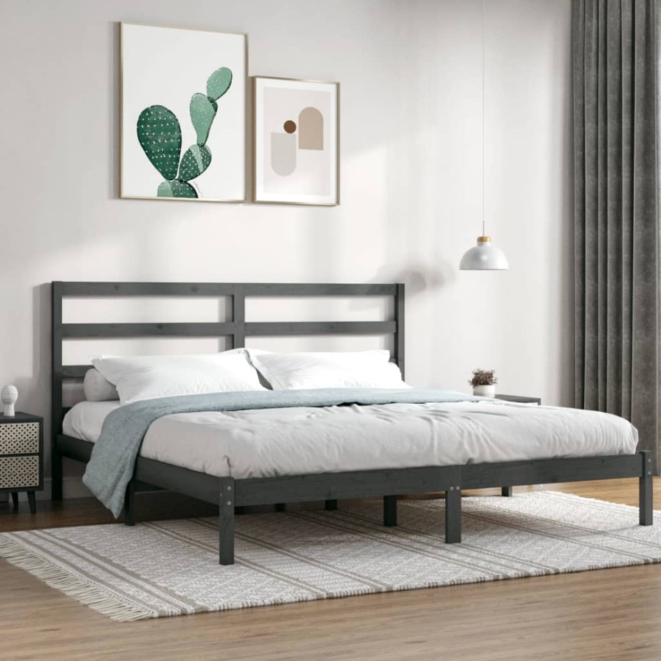 Estructura de cama de madera maciza de pino gris 200x200