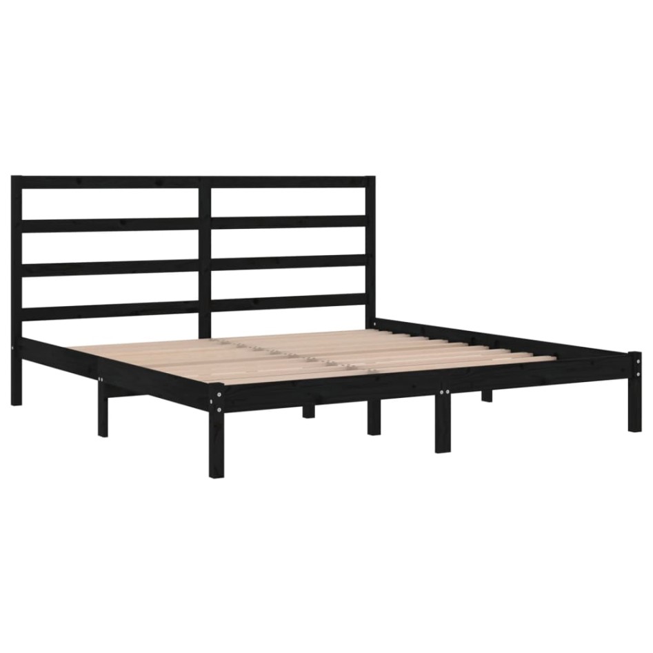 Estructura de cama de madera maciza de pino negra 200x200