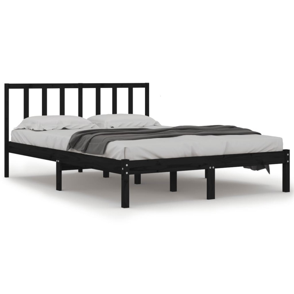 Estructura de cama madera maciza de pino negra 150x200