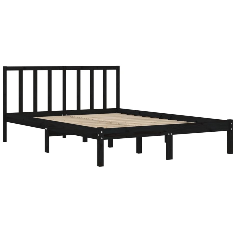Estructura de cama madera maciza de pino negra 150x200