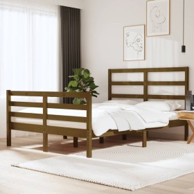 Estructura cama madera maciza marrón miel King Size 150x200