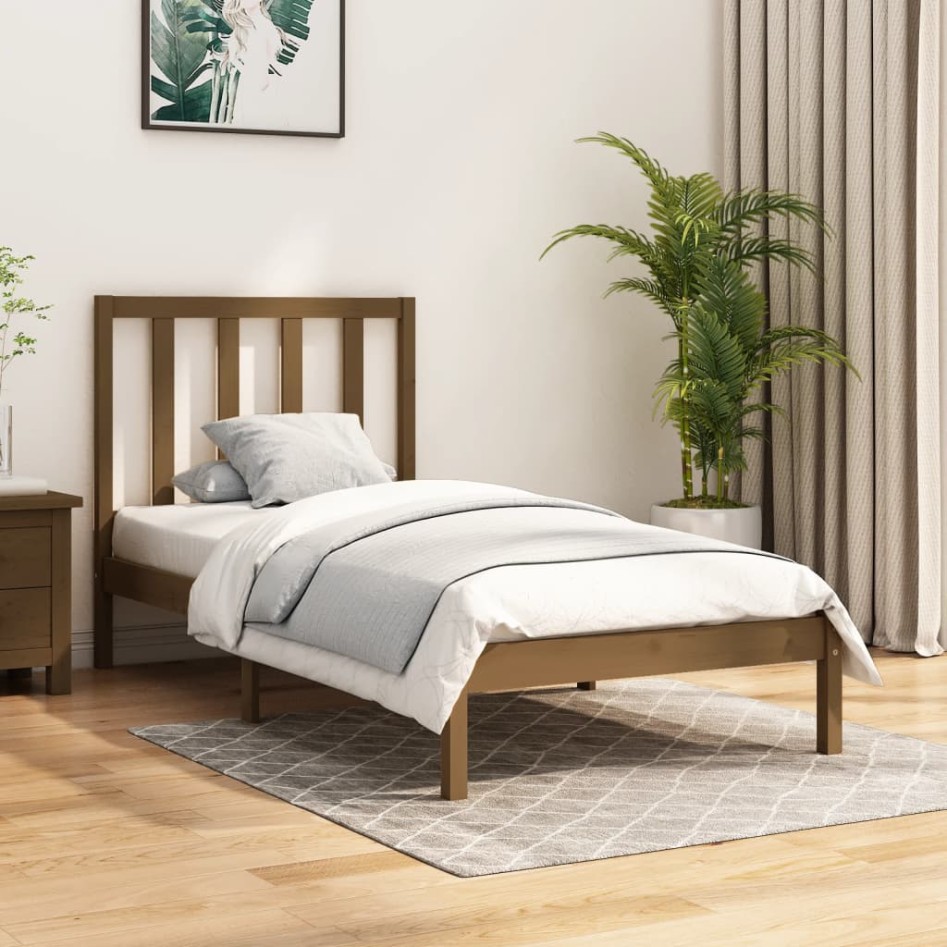 Estructura de cama madera maciza pino marrón miel 100x200
