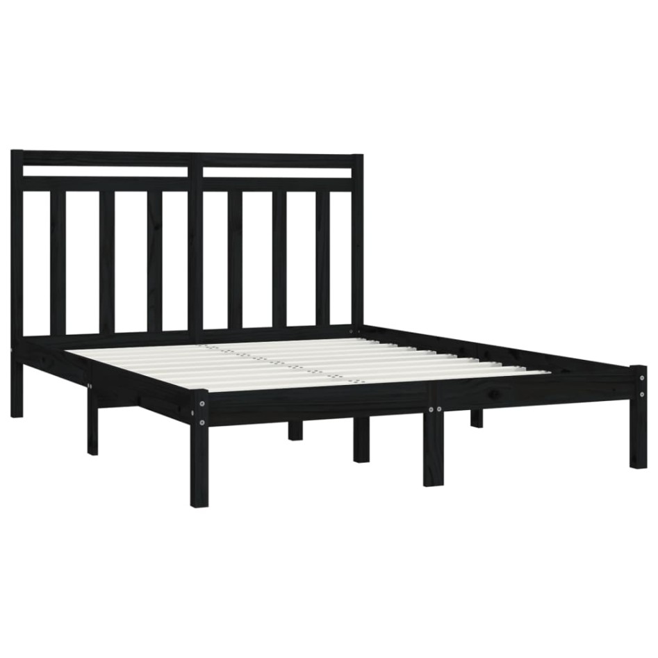 Estructura de cama doble madera maciza negra 135x190