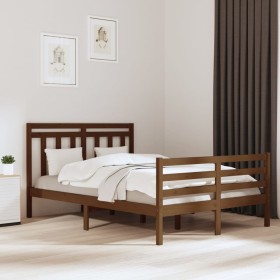 Estructura de cama doble madera maciza marrón miel 120x190