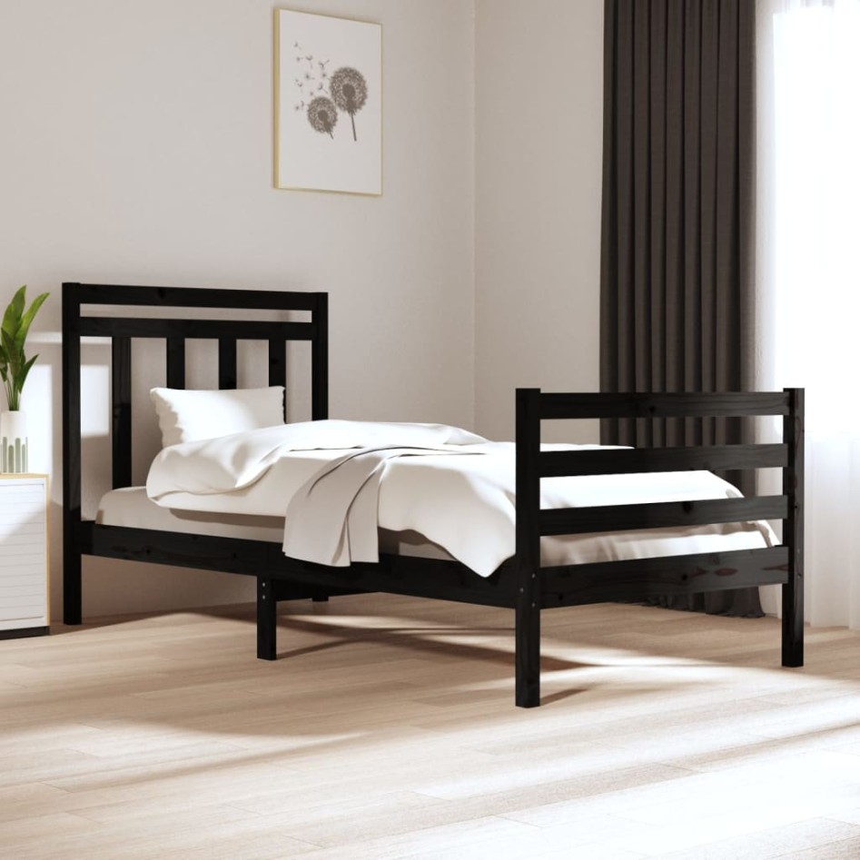 Estructura de cama madera maciza de pino negra 90x200