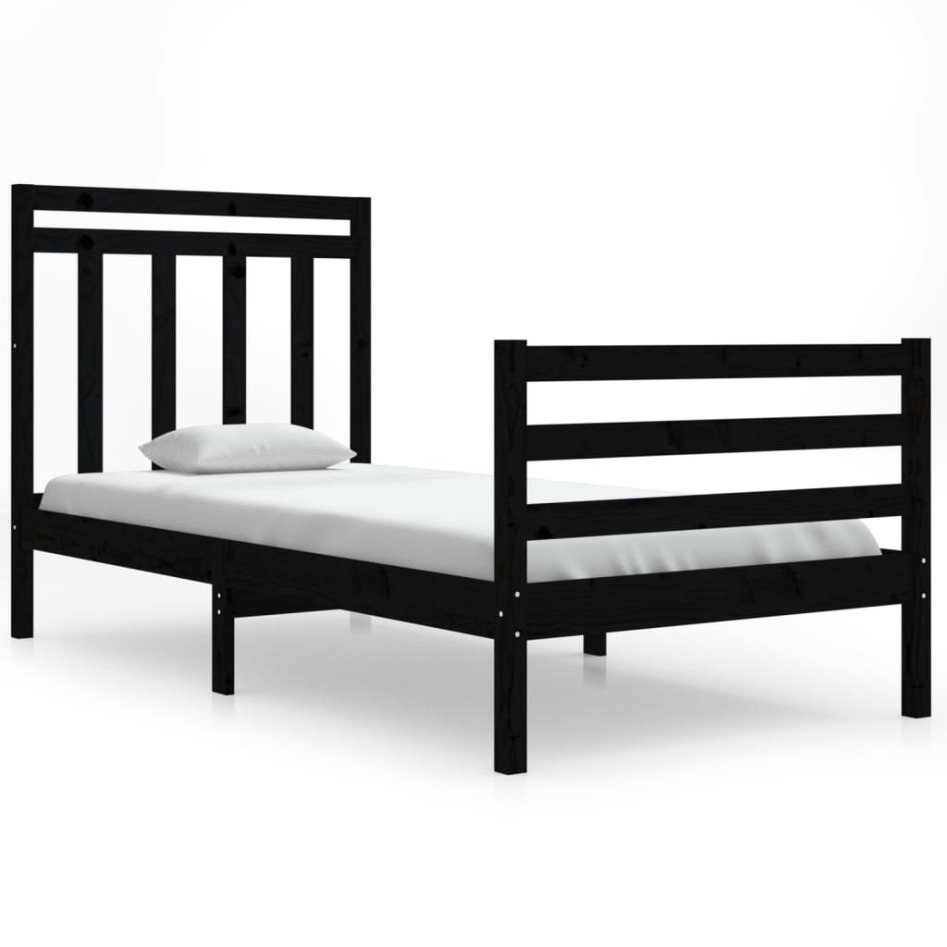 Estructura de cama madera maciza de pino negra 90x200