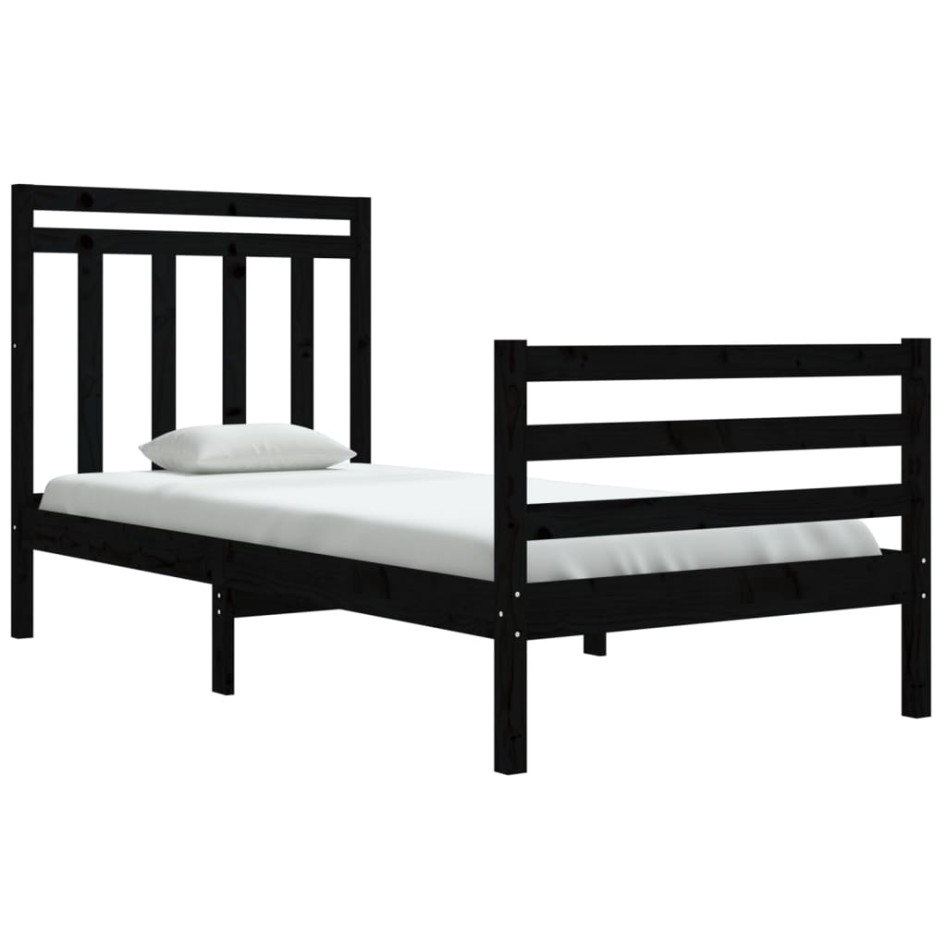Estructura de cama madera maciza de pino negra 90x200